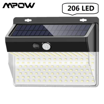 Bright 206 LED Solar Garden Light with 3 Intelligent Lighting Modes IP65 Waterproof Mpow Solar Motion Sensor Wall Lights Xmas